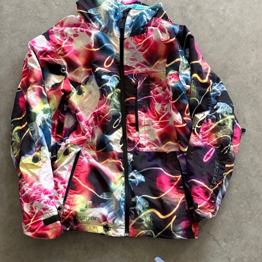 Burton X Chuck Anderson Neon Swirl Hooded ski Jacket sz s